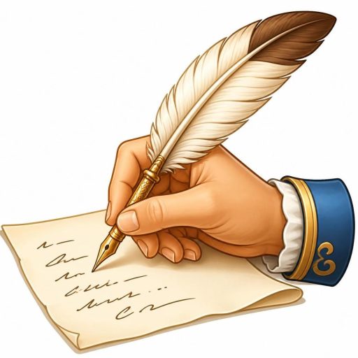image of hand writing with quill on paper